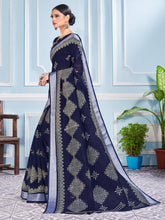 Stunning Navy Blue Cotton Silk Printed Saree
